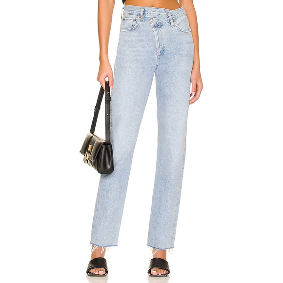 Agolde Criss Cross Straight Frayed High Rise Denim Jeans Button Fly Size 26 - Picture 1 of 13